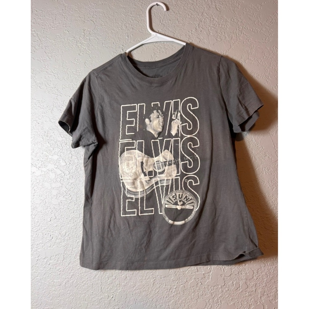 Elvis Presley Memphis Music Graphic T Shirt Mens Large Gray Cotton Rock and Roll